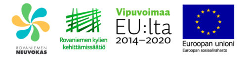 Kuvassa Rovaniemen Neuvokkaan, Rovaniemen kylien kehittämissäätiön, Vipuvoimaa EU:lta ja EU:n Euroopan sosiaalirahaston logot.